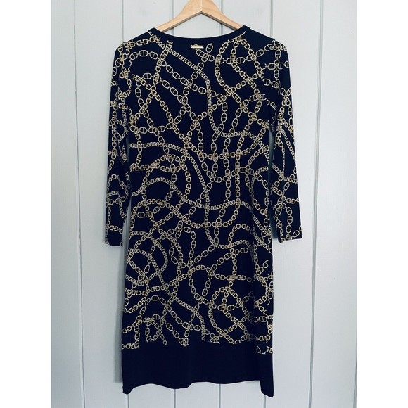 Michael Kors Dress XS Black Gold Chain Print Slinky Jersey Knit Long Sleeves - Picture 5 of 7